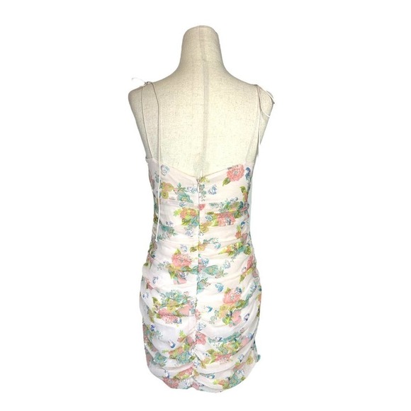 For Love and Lemons Serafine Floral Lace Up Sequin Ruched Ruffle Mini Dress - Picture 4 of 9